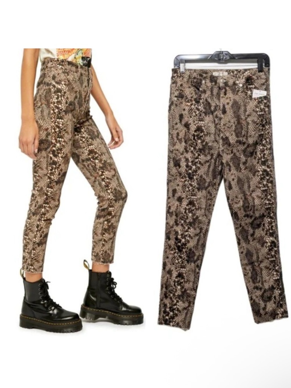NWT FREE PEOPLE High Waisted Snake Print Skinny Jeans 31